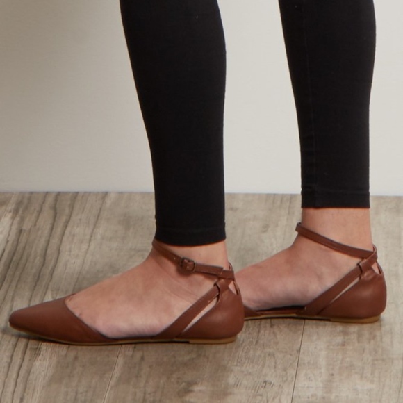 brown flats with ankle strap